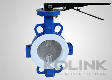 2pc PTFE ngồi van bướm tập trung, Wafer Lugged Flanged Duxtile Iron
